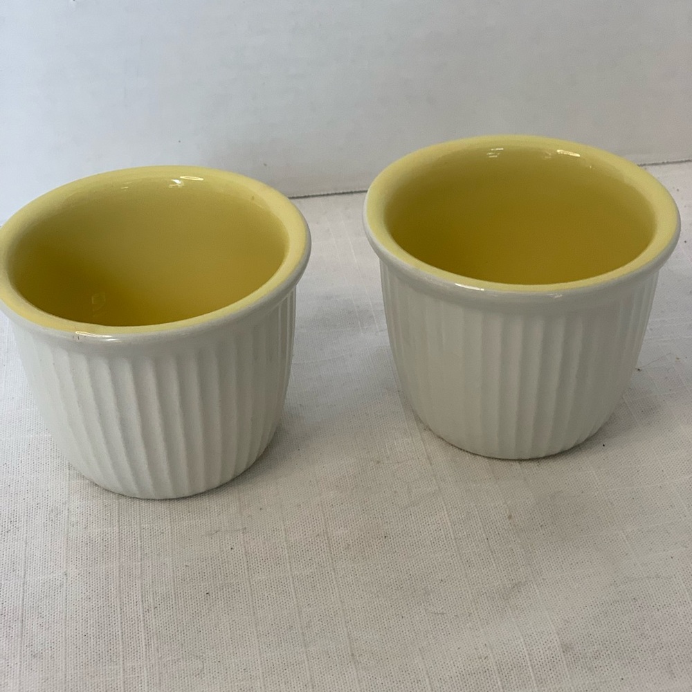 VINTAGE | set of 2 | Tall Ramekins / Custard Cups. Yellow Glazed Interior.